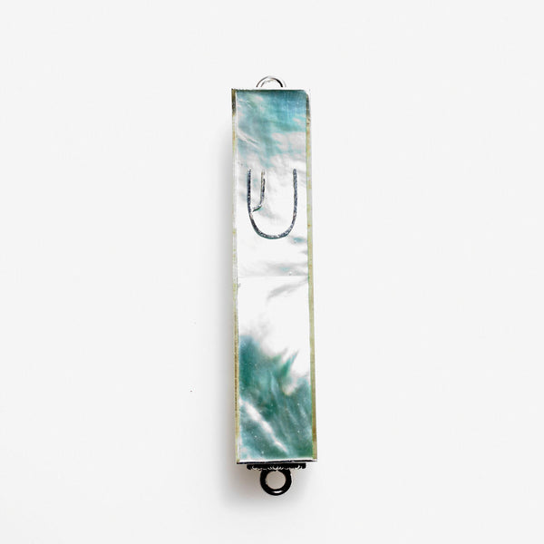 #HR-B041-G Green Mother of Pearl Mini Sterling Silver Mezuzah Case | Judaica Square Lakewood