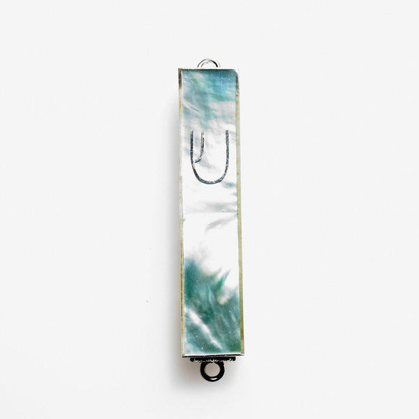 #HR-B041-G Green Mother of Pearl Mini Sterling Silver Mezuzah Case | Judaica Square Lakewood