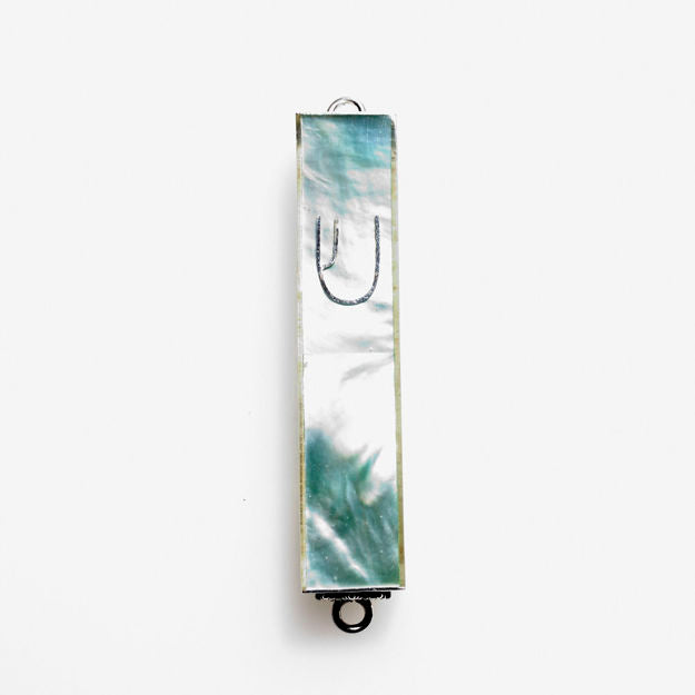 #HR-B041-G Green Mother of Pearl Mini Sterling Silver Mezuzah Case — alternate view | Judaica Square Lakewood