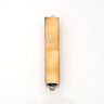 Mini mezuzah case with golden conch shell face, sterling silver frame and a silver Shin