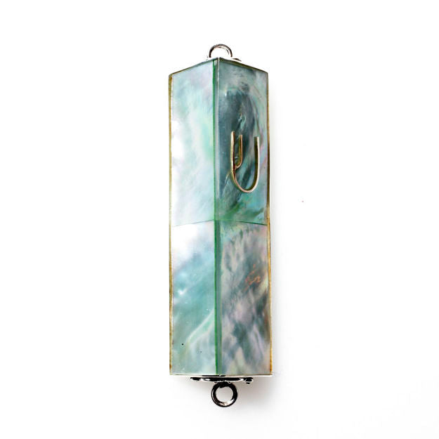 #HR-B533-G Green Mother of Pearl Rectangular Sterling Silver Mezuzah Case — alternate view | Judaica Square Lakewood