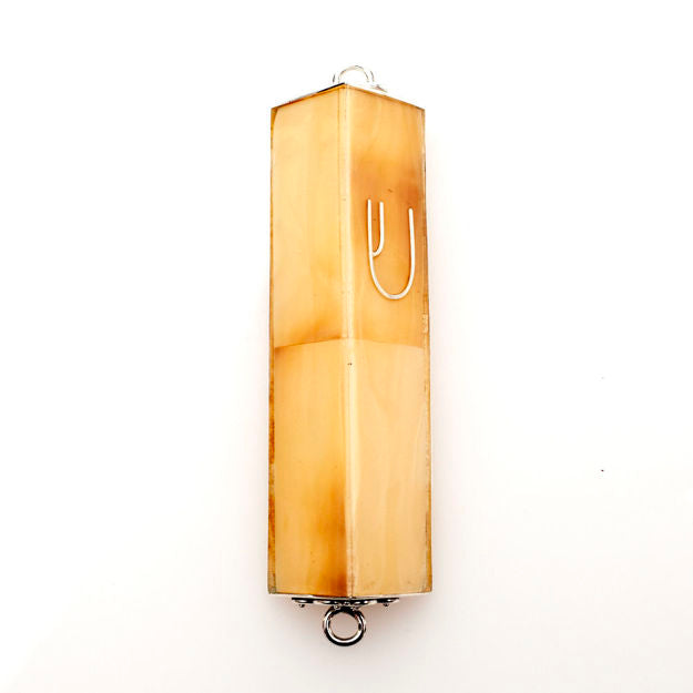#HR-B533-GC Golden Conch Shell rectangular Sterling Silver Mezuzah Case — alternate view | Judaica Square Lakewood