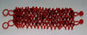 Red coral lattice bracelet shown vertically with red beaded loops and bead buttons