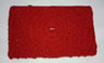 Large red beaded purse with beads spiraling out from a center point, zip along the top