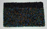 Beaded clutch in mixed peacock blue, green and bronze beads with a dark band across the top