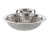Two-handled wash cup with raised diamond facets set inside a matching diamond-pattern bowl