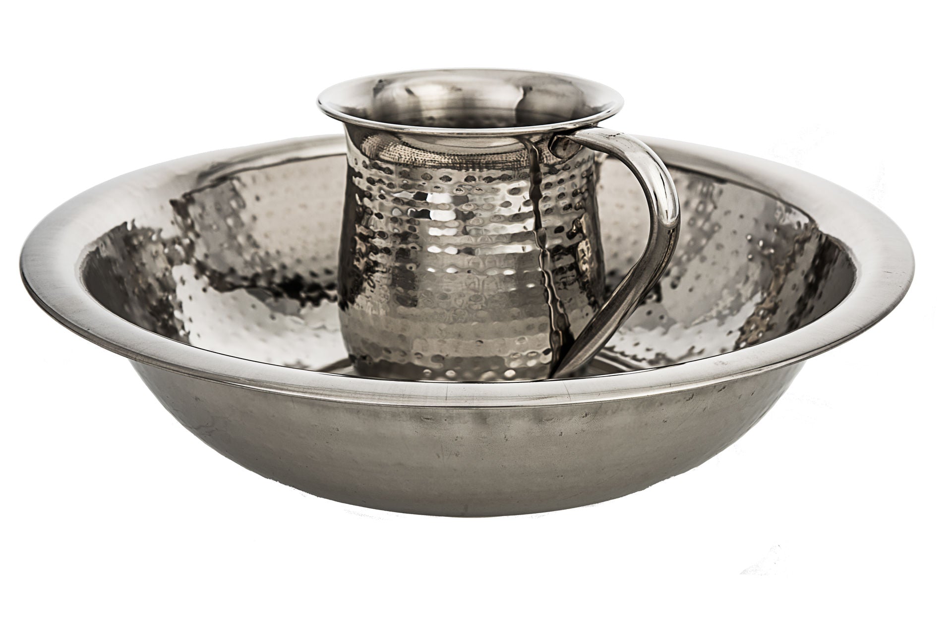 Nickel Hammered wash cup and bowl | Judaica Square Lakewood