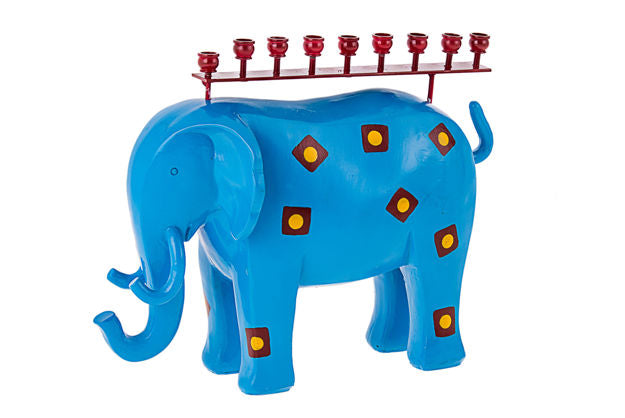 Elephant Menorah — alternate view | Judaica Square Lakewood