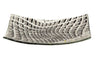 Curved square glass matzah plate with a black, grey and white woven-look grid pattern