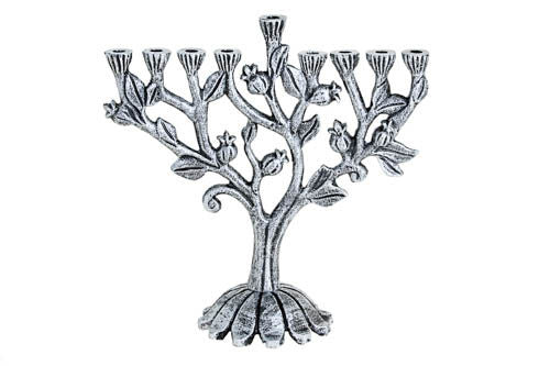 Menorah Pomegranates Silver | Judaica Square Lakewood