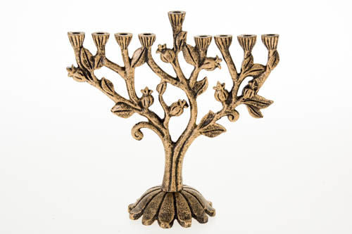 Menorah Pomegranates Gold | Judaica Square Lakewood
