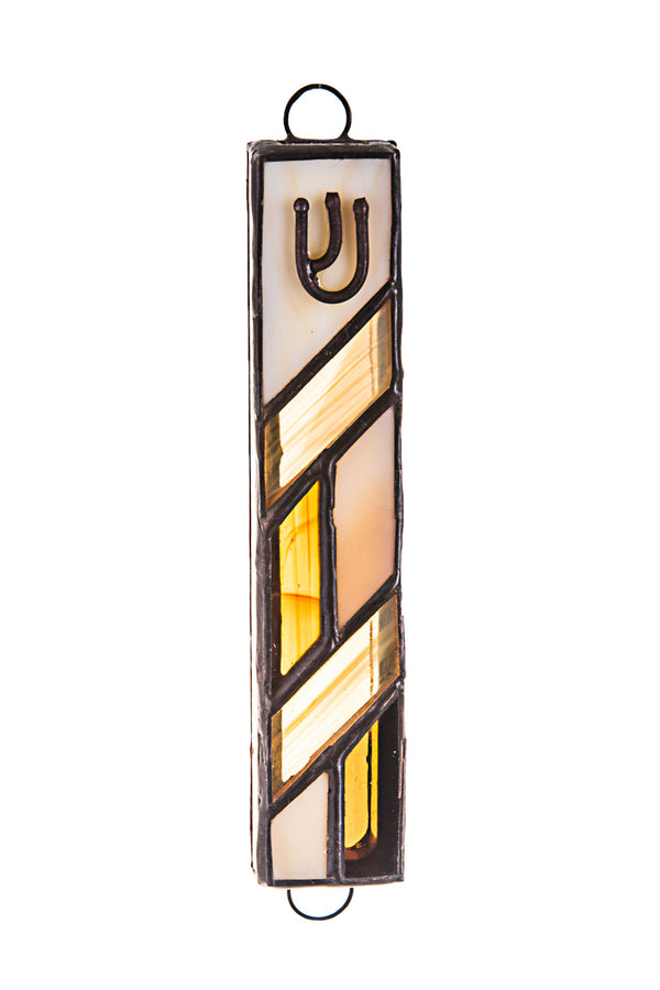 Stained Glass Brown and Tan Mezuzah Case | Judaica Square Lakewood