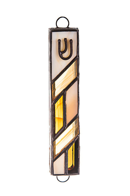 Stained Glass Brown and Tan Mezuzah Case — alternate view | Judaica Square Lakewood