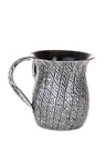 Pitcher-style wash cup with raised silver and black diagonal texture and a single loop handle