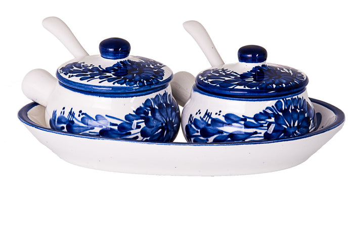 Ceramic Condiment set Bowl -Tray blue/white | Judaica Square Lakewood