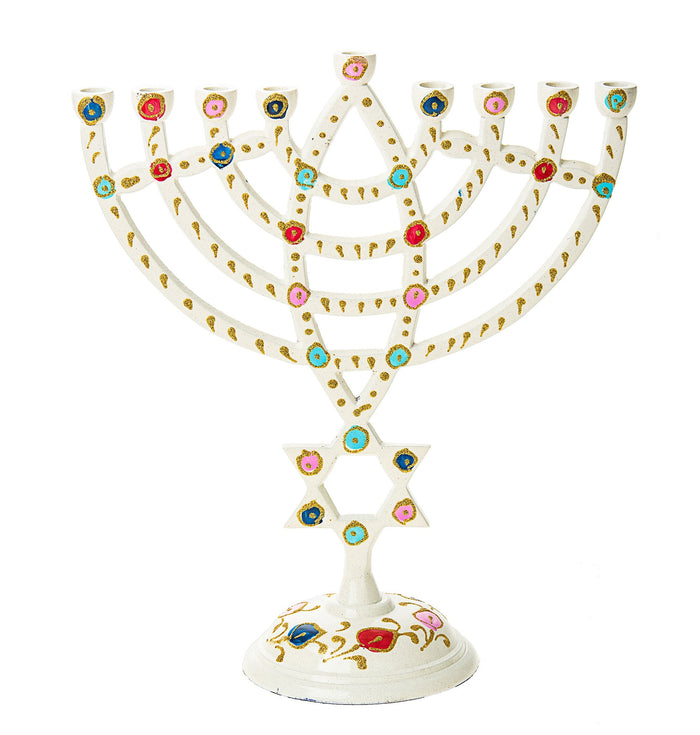 White menorah with star | Judaica Square Lakewood