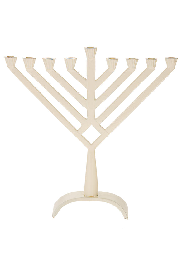 Metal White menorah V-shape | Judaica Square Lakewood