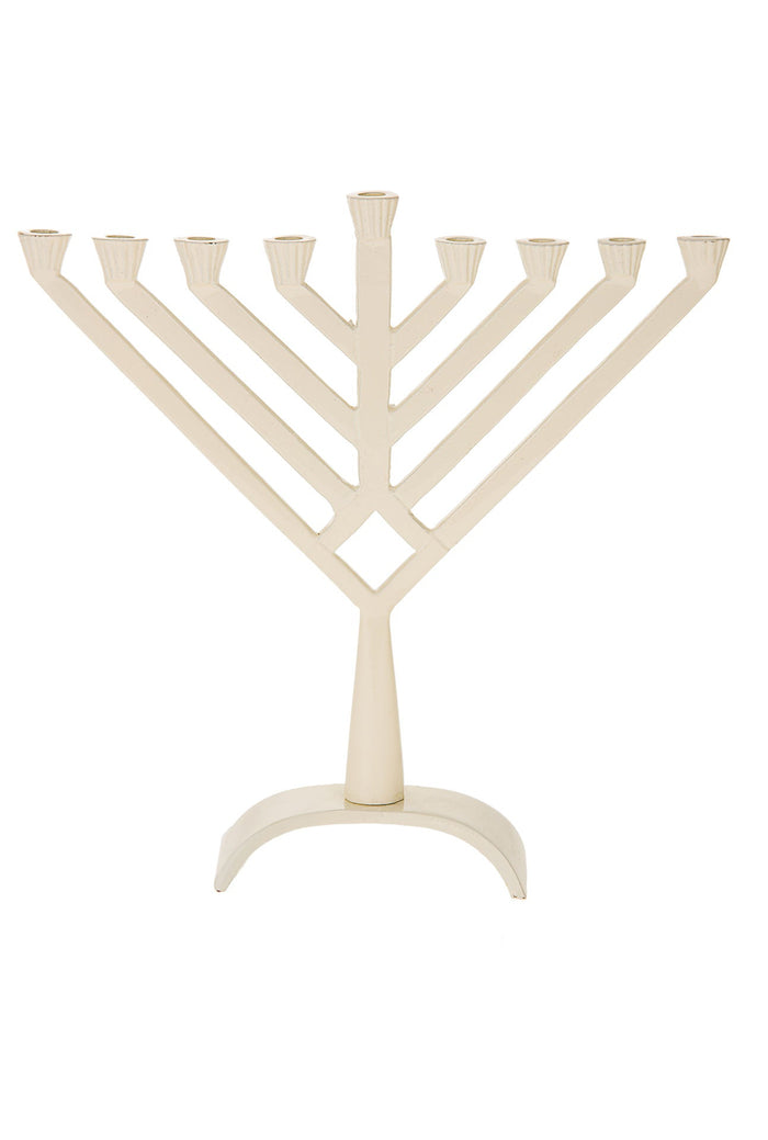 Metal White menorah V-shape | Judaica Square Lakewood