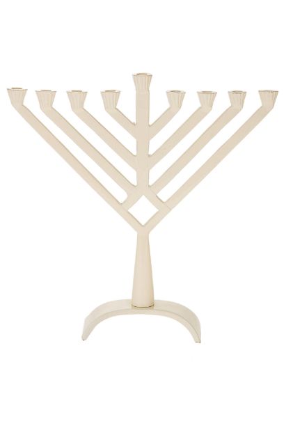 Metal White menorah V-shape — alternate view | Judaica Square Lakewood