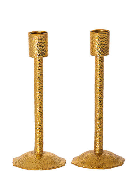 108-G Hammered Gold Metal Candle Stick — English Seforim from Copa Judaica
