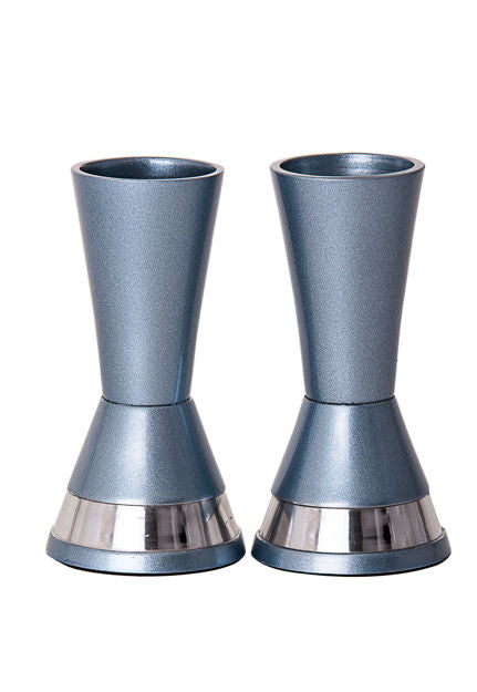 Light Blue Metal Candlesticks by Copa Judaica