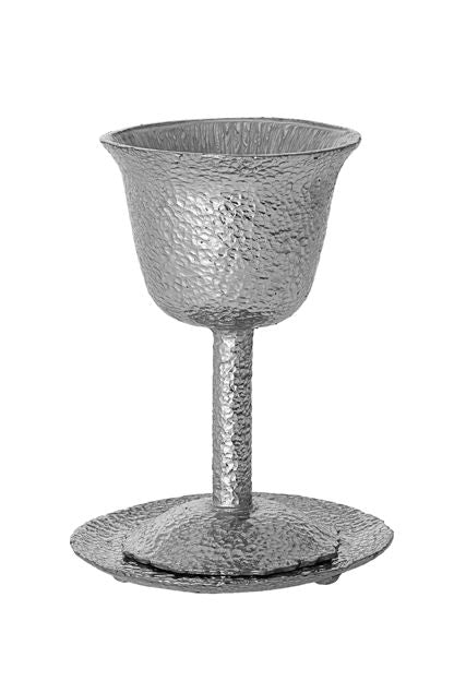 Hammered Silver Metal Kiddush Cup — alternate view | Judaica Square Lakewood