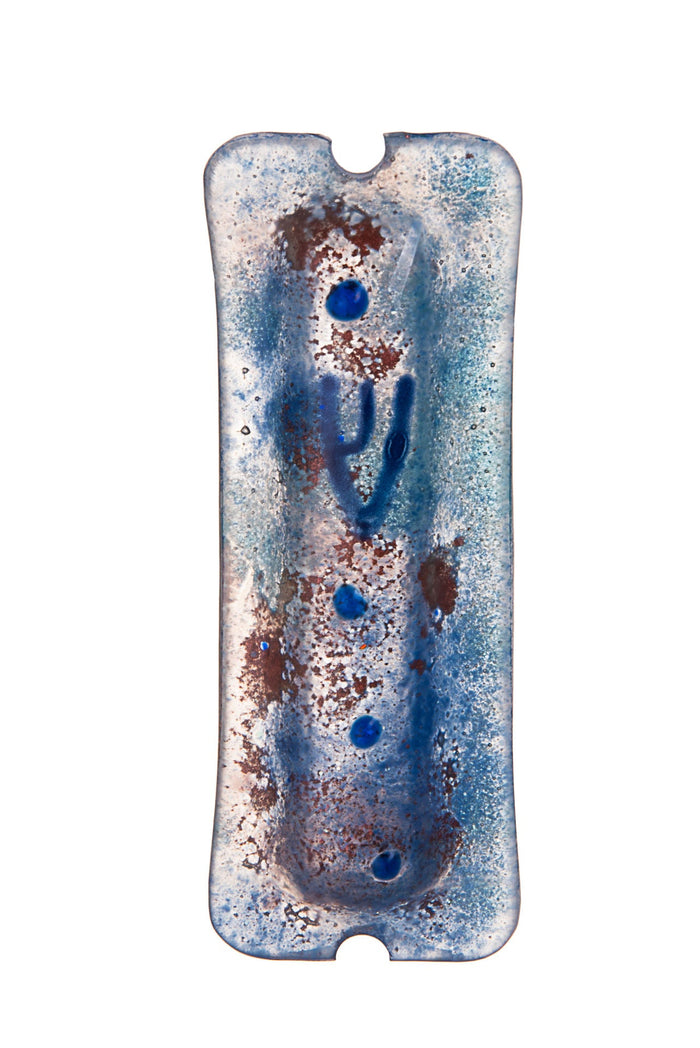 Glass Sky Blue Mezuzah with dots | Judaica Square Lakewood