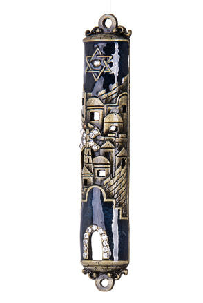 White enamel with clear stones Mezuzah Case — view 4 | Judaica Square Lakewood