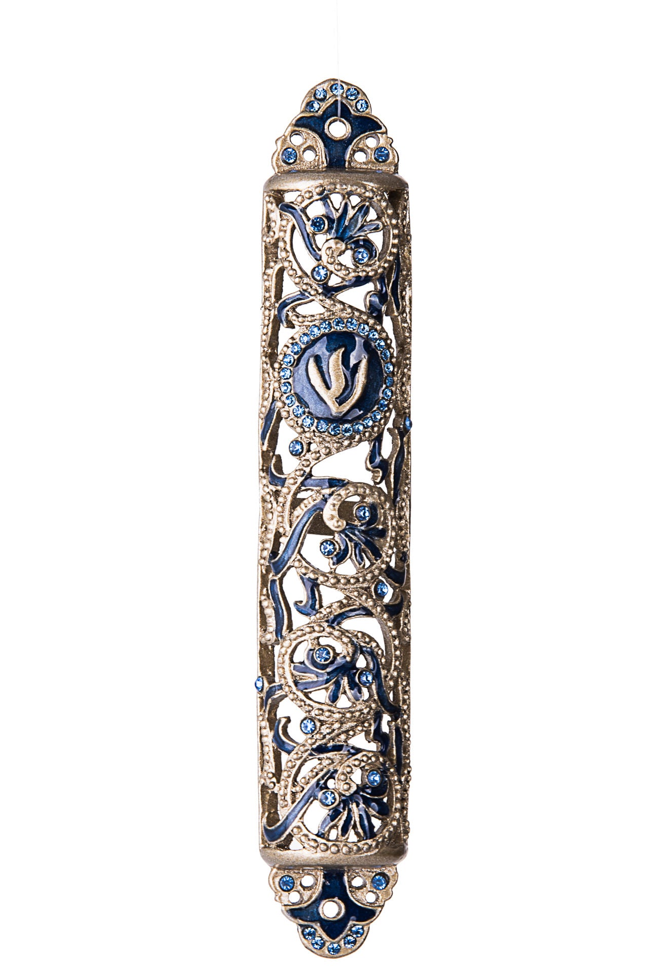 Jeweled Royal Blue Mezuzah with stones | Judaica Square Lakewood
