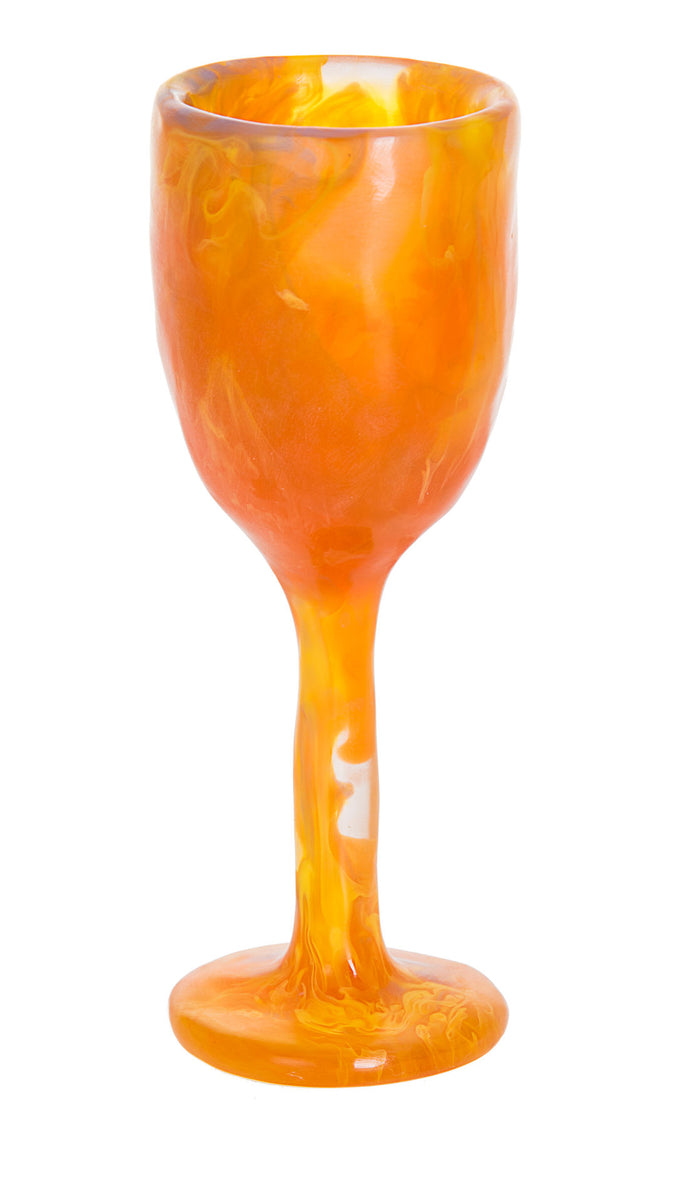 Resin Kiddush goblet in swirled orange and yellow Molten Sunrise tones