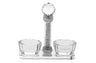 Crystal salt and pepper holder with two faceted dishes and a crushed-stone handle topped by a crystal ball