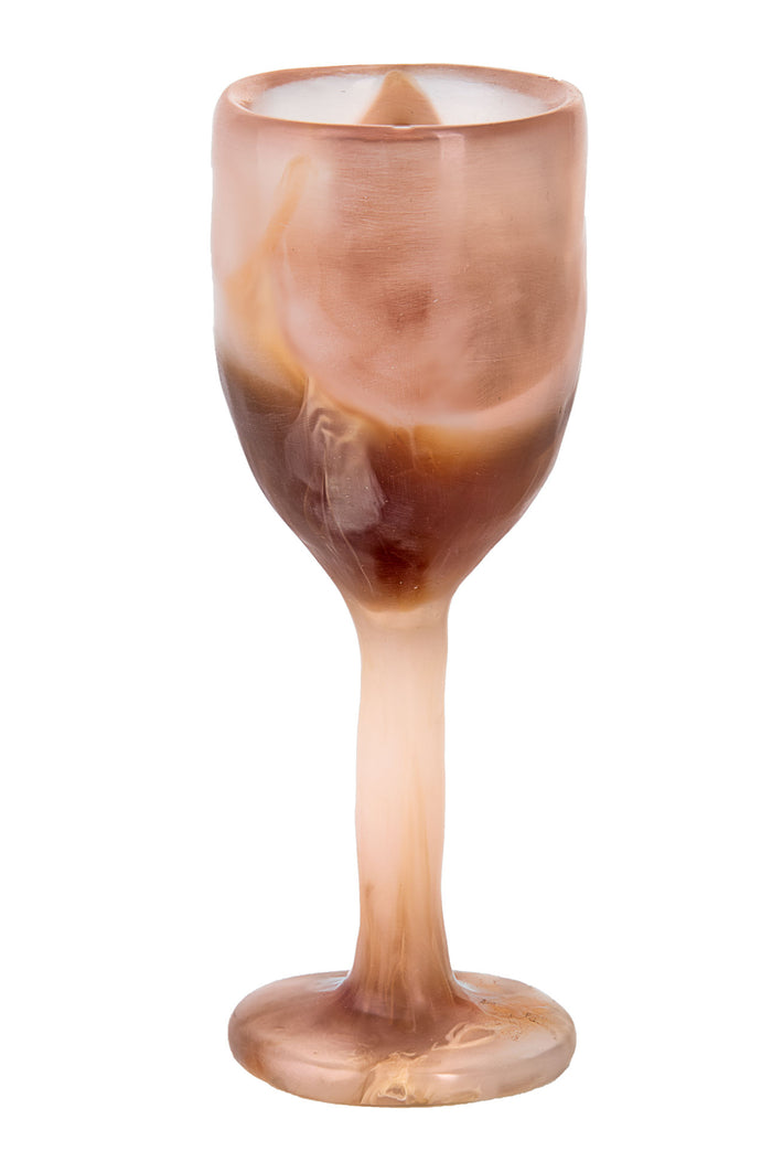 Resin Kiddush goblet swirled in cream and brown cappuccino tones on white