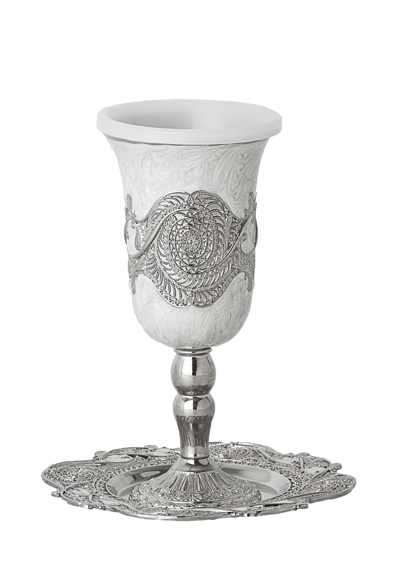 Cup on base Enamel with tray | Judaica Square Lakewood