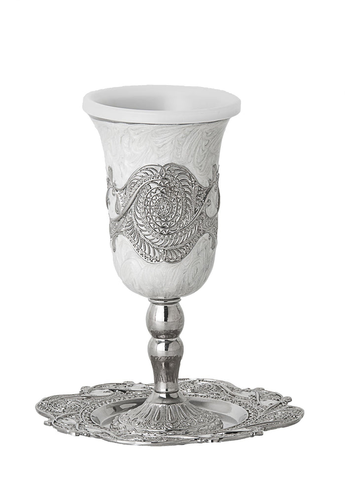 Cup on base Enamel with tray | Judaica Square Lakewood