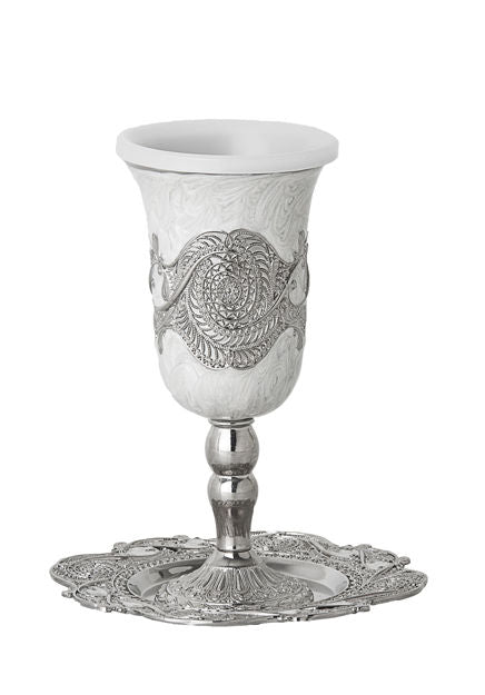 Cup on base Enamel with tray — alternate view | Judaica Square Lakewood