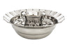 Mirror-finish wash cup with Hebrew lettering nested in a scalloped-rim basin