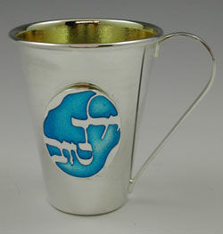 Small silver plated kiddush cup with a plain polished body and a round foot