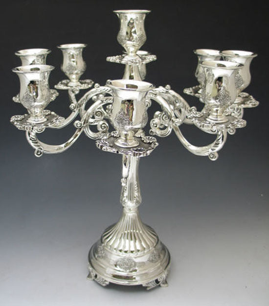 Candelabra Silver Plated 9 branches — alternate view | Judaica Square Lakewood