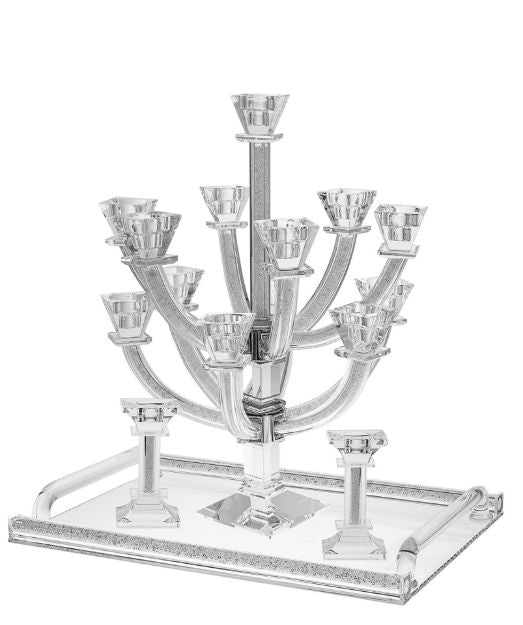 Candelabra Crystal and Crushed Stones 13 Branches. Candelabra #340.00, Tray — alternate view | Judaica Square Lakewood