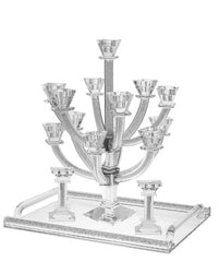 #1631-13 Candelabra Crystal and Crushed Stones 13 Branches. Candelabra #340.00, Tray $84.00, candle sticks #58.00 Complete Set $482.00