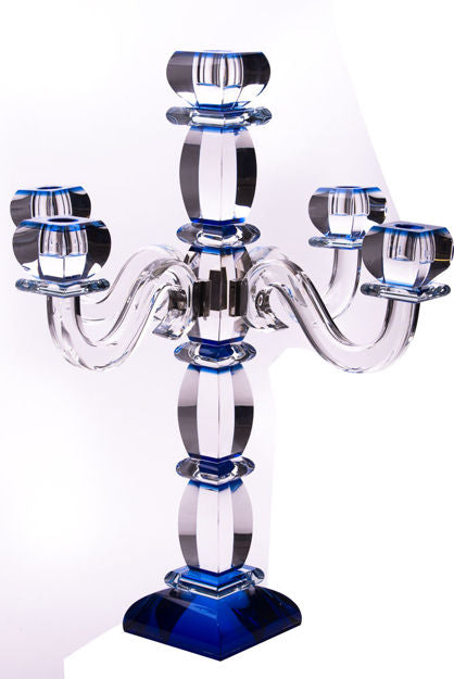 Candelabra Blue Crystal 5 Branches — alternate view | Judaica Square Lakewood
