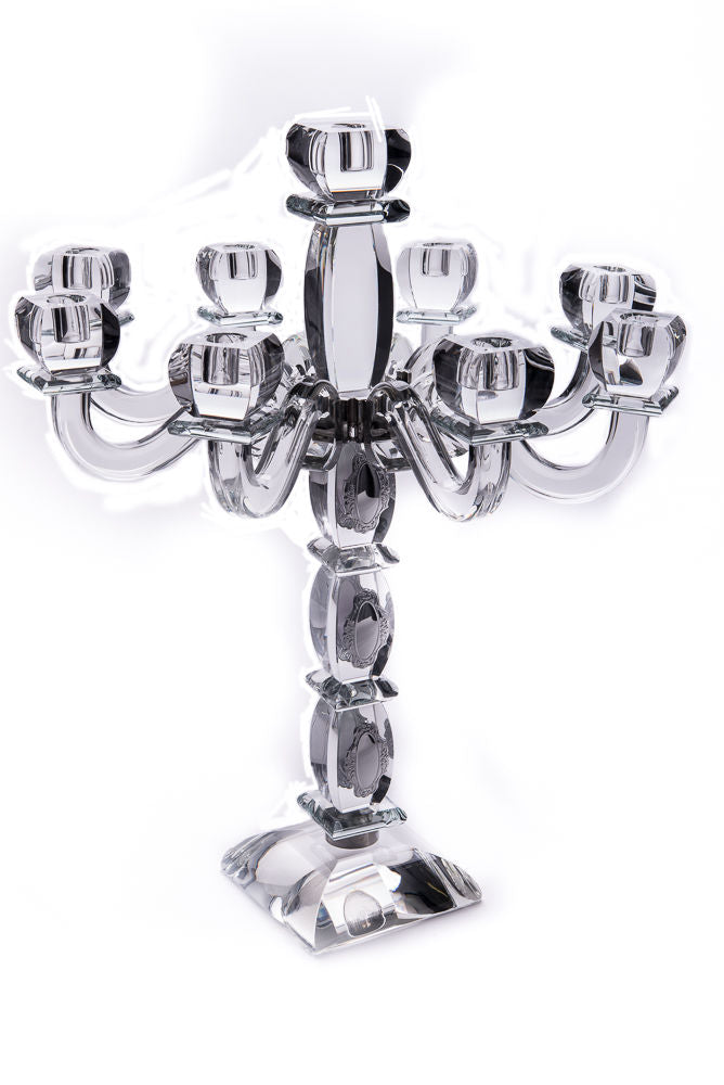 Crystal & Sterling Silver 9-Branch Candelabra with Faceted Cups