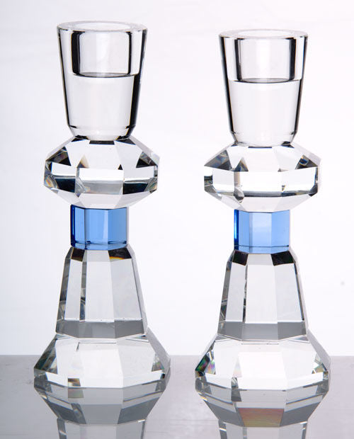 Candle Stick Crystal with Blue Accent | Judaica Square Lakewood