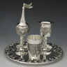 Silver-tone grape design Havdalah set with flag spice tower, candle holder and cup on a grapevine tray