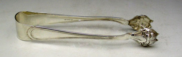Sterling silver ice tong with smooth lined arms and textured claw-style grips