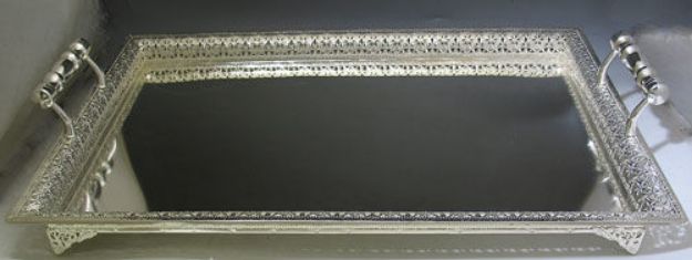 Large silver plated tray with pierced gallery sides, bead-bar handles and a mirror-bright base