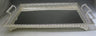 Silver plated tray with pierced openwork gallery walls and bead-bar handles, viewed from an angle
