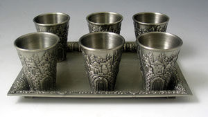 Liquor Cups Set of 6 with Tray Silver Plated | Judaica Square Lakewood