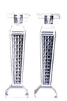 Tall pair of crystal candlesticks with long silver-tone basket-weave panels, 8.5 inch size