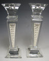 Pair of square crystal candlesticks with tapered brick-textured silver insets, variant 24804-B
